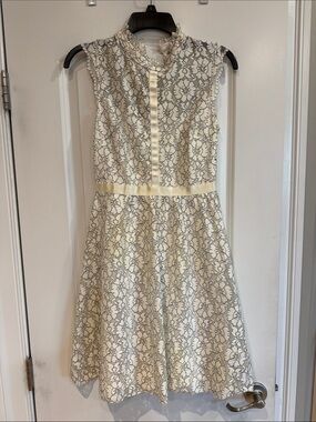Sleeveless white &Black Lace Fit-and-Flare Dress